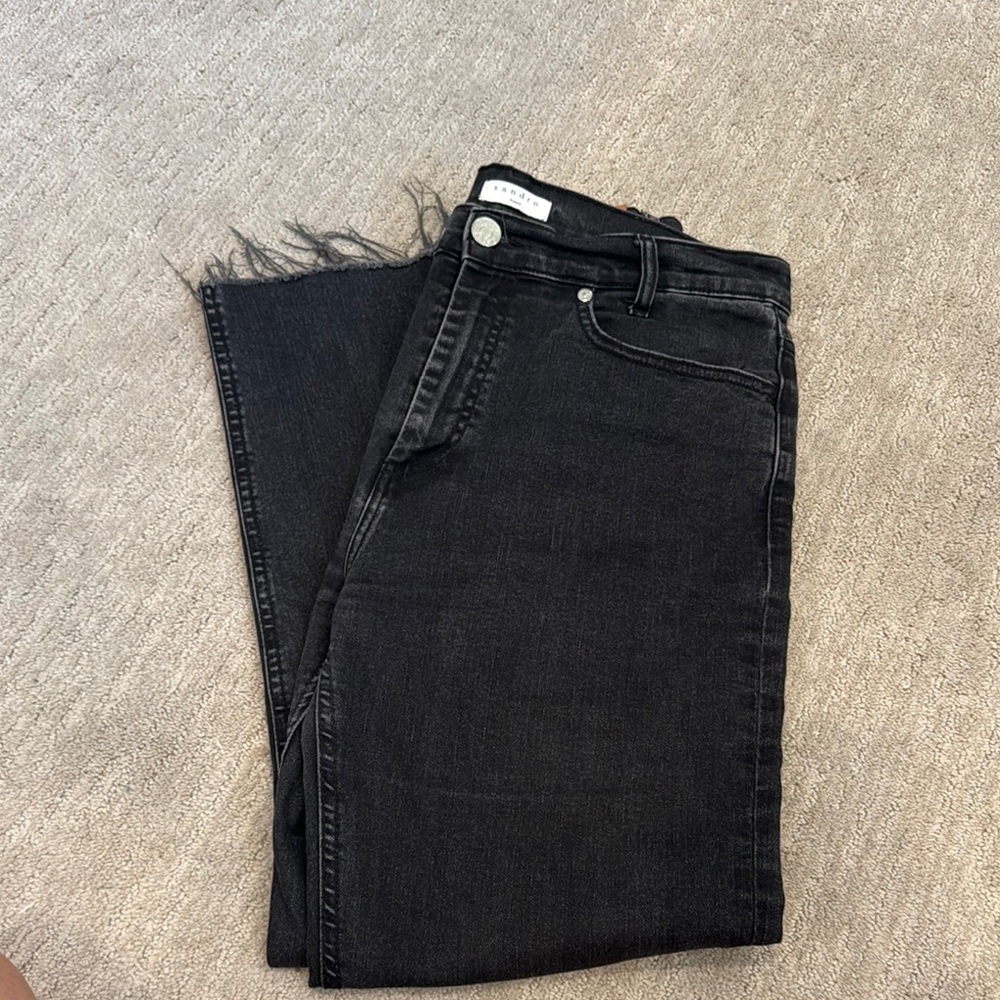 Sandro Black Straight-Leg Jeans with Raw Hem - Picture 6 of 6